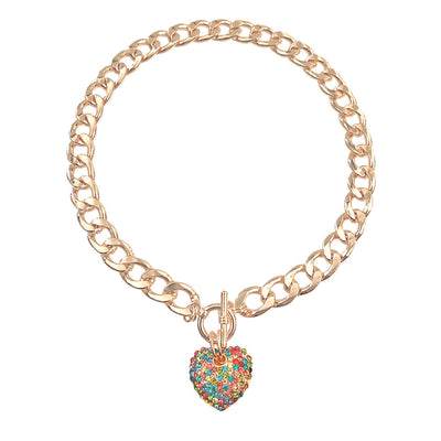 Multicolored Rhinestone Heart Toggle Necklace