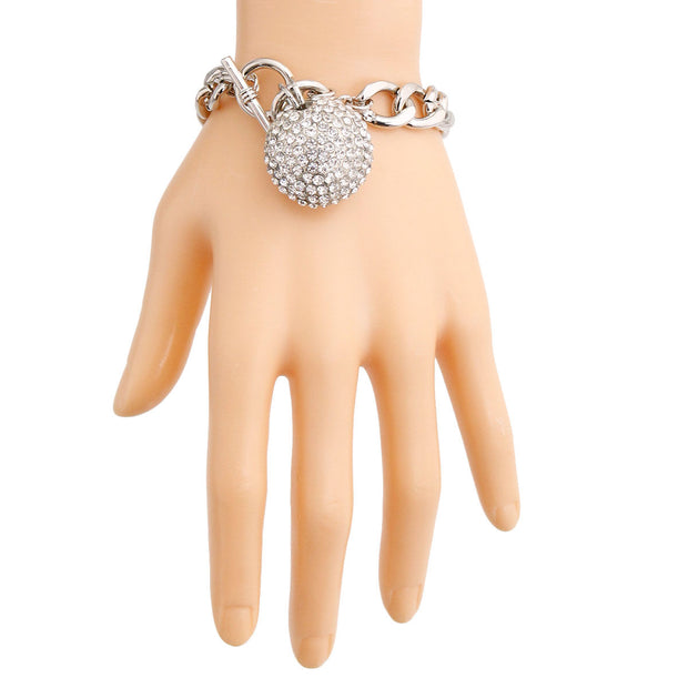 Silver Pave Ball Toggle Bracelet