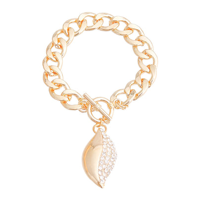 Gold Curved Oval Charm Bracelet