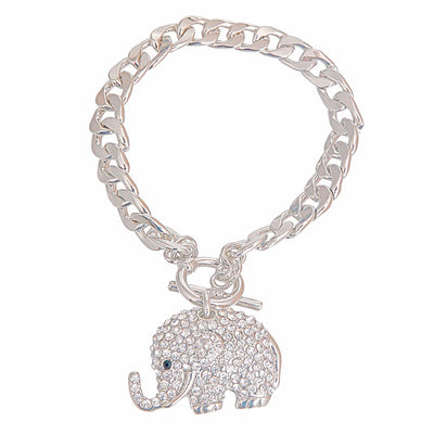 Bracelet Silver Rhinestone Elephant Chain