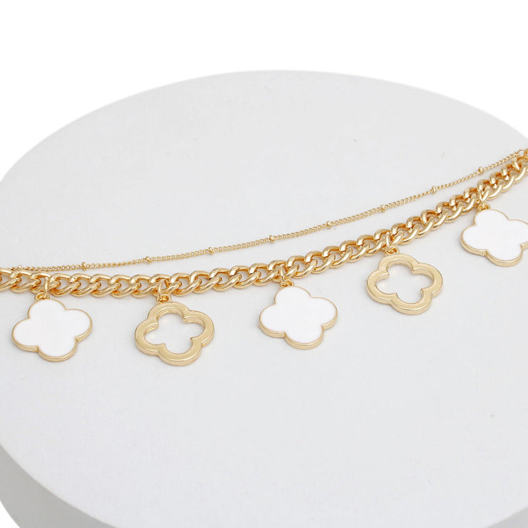 Bracelet White Clover Quatrefoil Charm Gold Chain