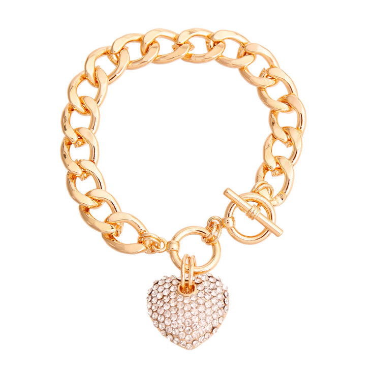 Clear Gold Heart Toggle Bracelet