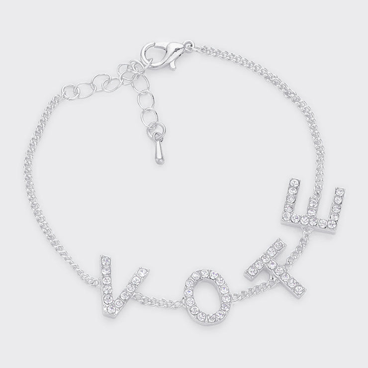 Bracelet VOTE Rhinestone Silver Chain for Women