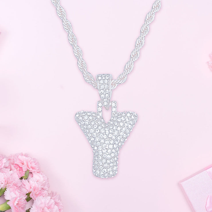 Y Rhinestone Silver Necklace