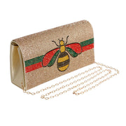 Designer Bee Gold Flap Clutch