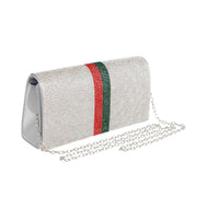 Designer Stripe Silver Flap Clutch