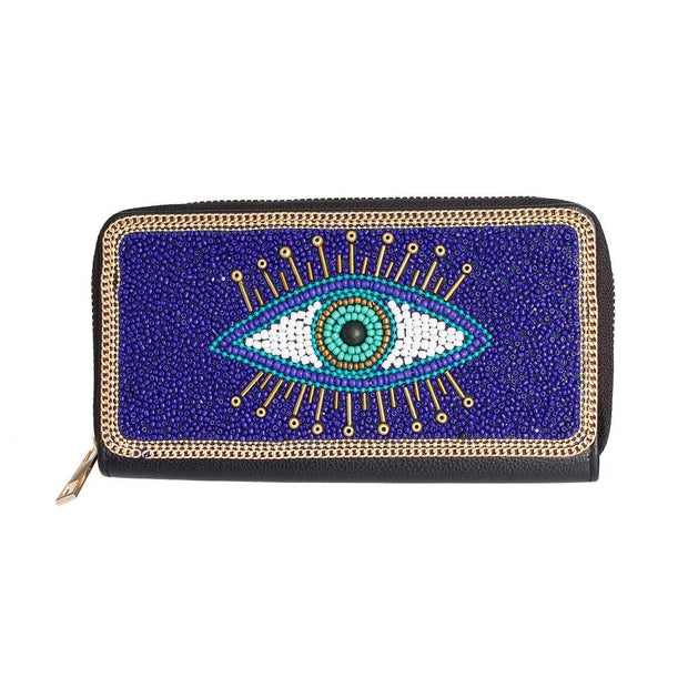 Blue Evil Eye Beaded Wallet