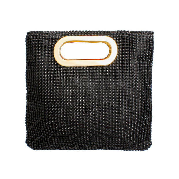 Handbag Black Rhinestone Mesh Square Clutch Women