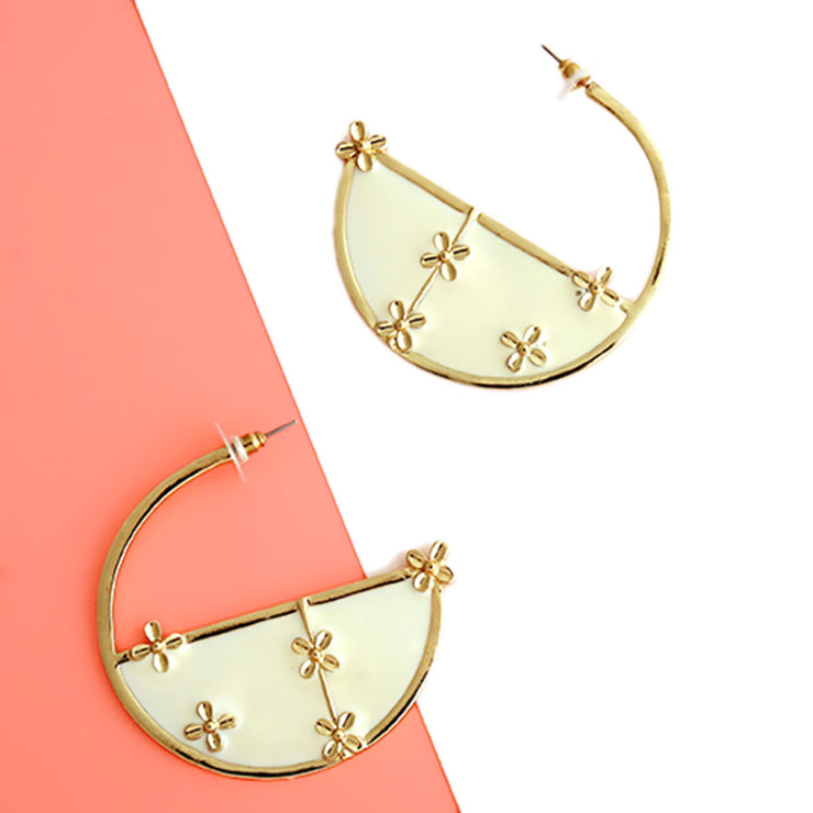 Gold and White Flower Hoops