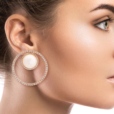 Cream Pearl Pave Round Earrings