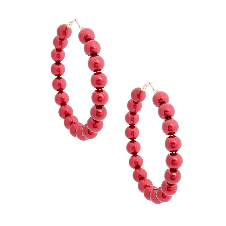 Hoops Burgundy Pearl Gold Earrings for Women