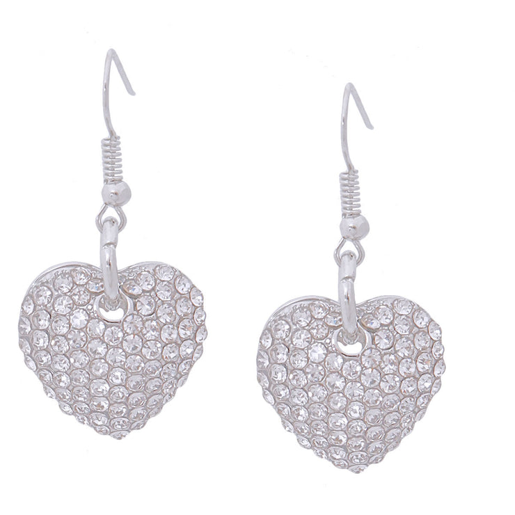 Silver Rhinestone Heart Fish Hooks