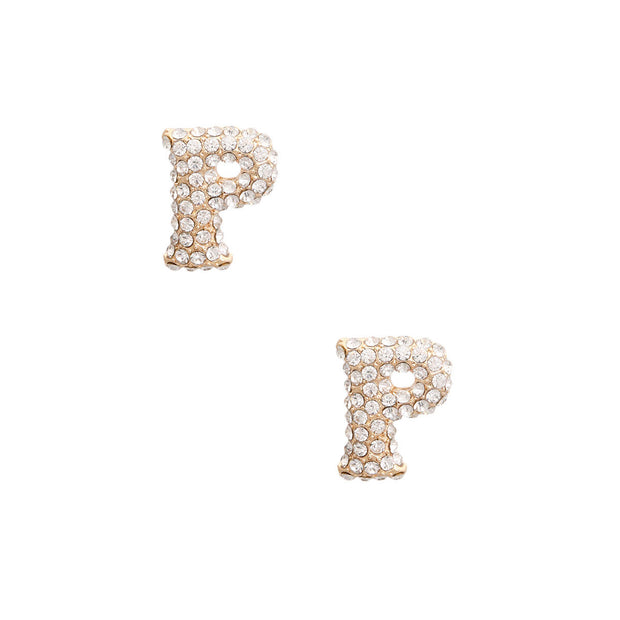 P Initial Rhinestone Studs