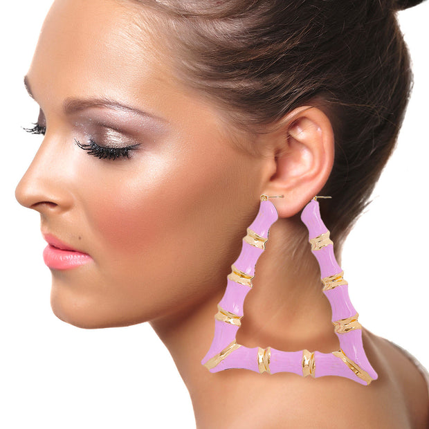 Pink Lavender Trapezoid Bamboo Hoops