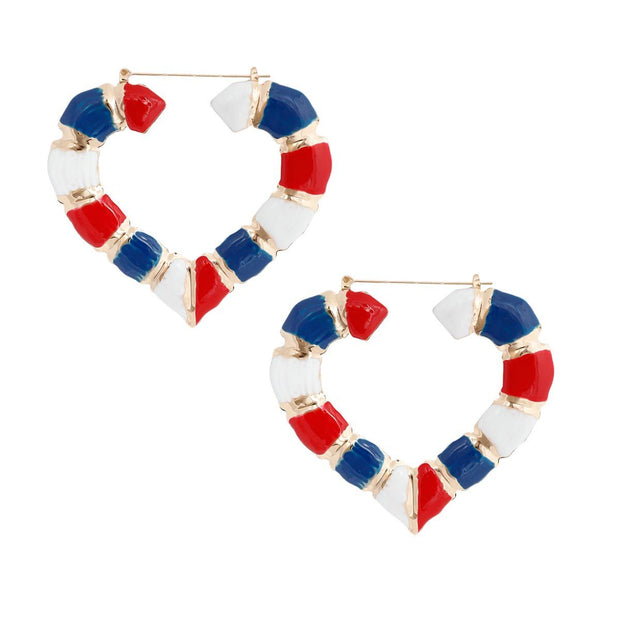 Red White Blue Heart Bamboo Hoops