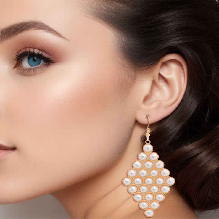 Cream Pearl Stud Diamond Earrings