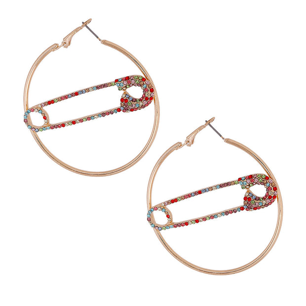 Multi Color Stone Safety Pin Hoops