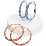 Blue Rhinestone Crusted Silver Hoops