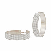 Silver Rhinestone Wide Metal Hoops