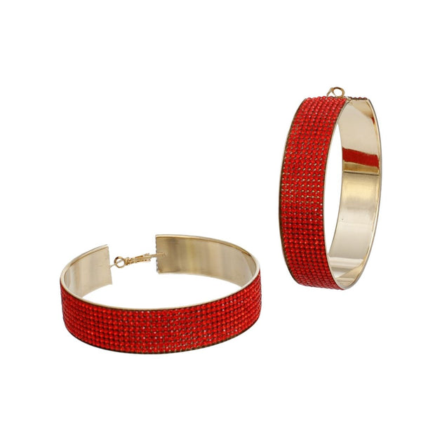 Hoops Red Stone Gold Wide Earrings for Women