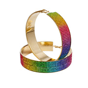 Rainbow Rhinestone Wide Metal Hoops