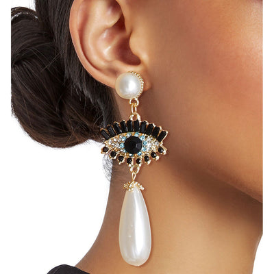 Cream Teardrop Evil Eye Earrings