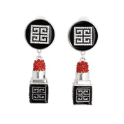 Silver Greek Key 3D Lipstick Charm Earrings