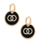 Black Infinity Charm Twisted Gold Hoops