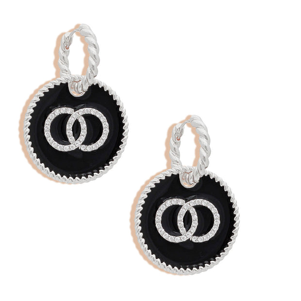 Black Infinity Charm Twisted Silver Hoops