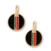 Black Stripe Charm Twisted Gold Hoops