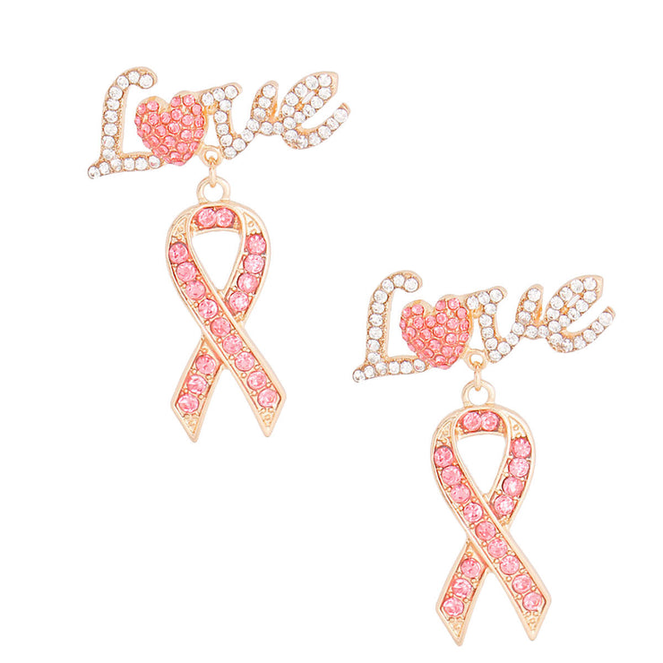 Gold Love Heart Ribbon Earrings