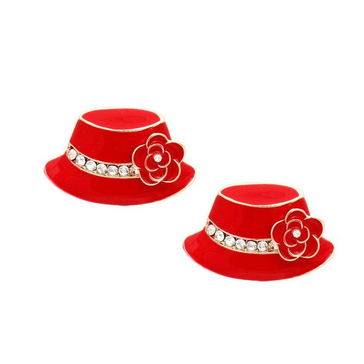 Studs Red Gold Camellia Ladies Hat Earrings Women