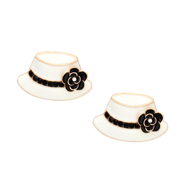 Studs White Gold Camellia Ladies Hat Earrings