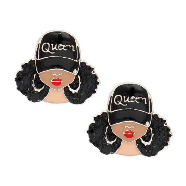 Studs Black Silver Afro Queen Earrings for Women