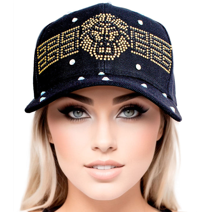 Hat Black Lion Gold Bling Baseball Cap for Women