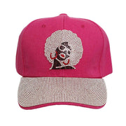 Hat Fuchsia Afro Rhinestone Baseball Cap for Women