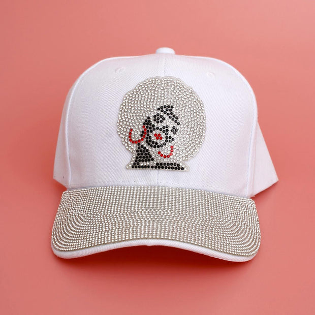 Hat White Afro Rhinestone Baseball Cap for Women