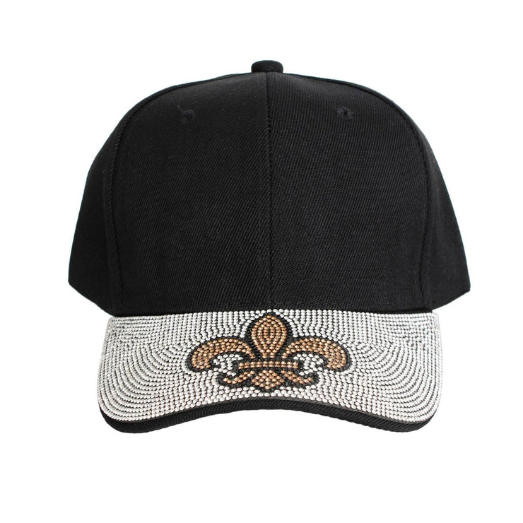 Hat Black Fleur de Lis Bling Baseball Cap Women