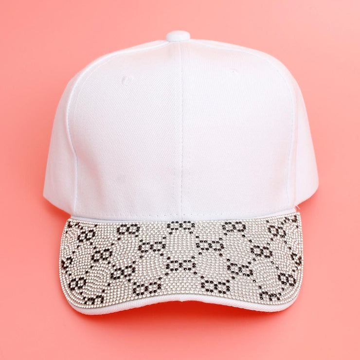 Hat White Monogram Bling Baseball Cap for Women