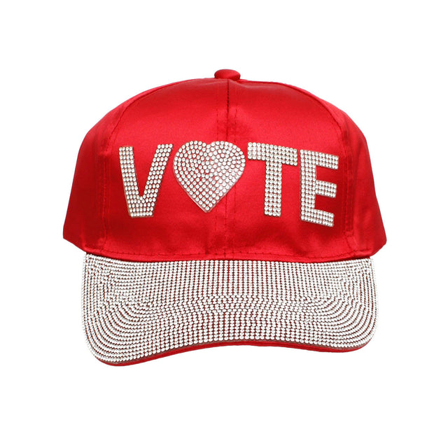 Hat Red Satin VOTE Rhinestone Baseball Cap Women