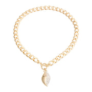 Gold Curved Oval Pave Charm Necklace