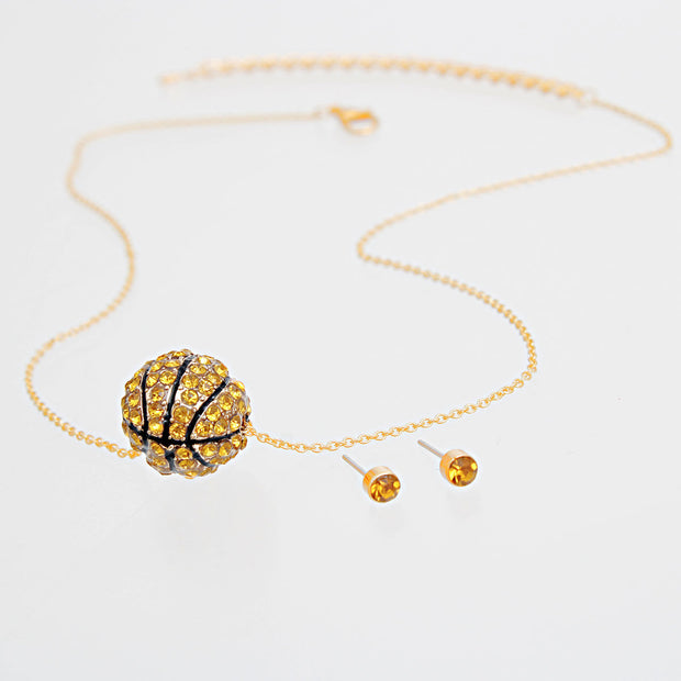 Pave Rhinestone Basketball Necklace Set