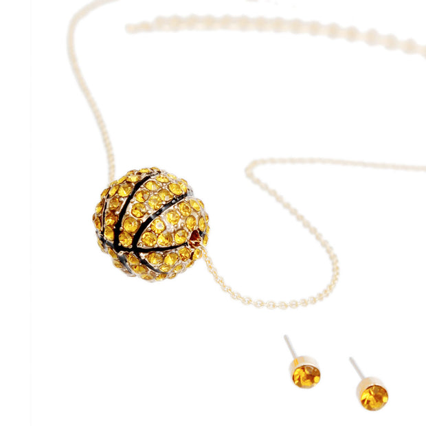 Pave Rhinestone Basketball Necklace Set