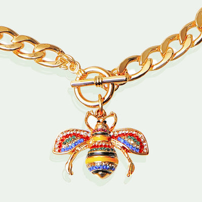 Multicolored Rhinestone Bee Toggle Necklace