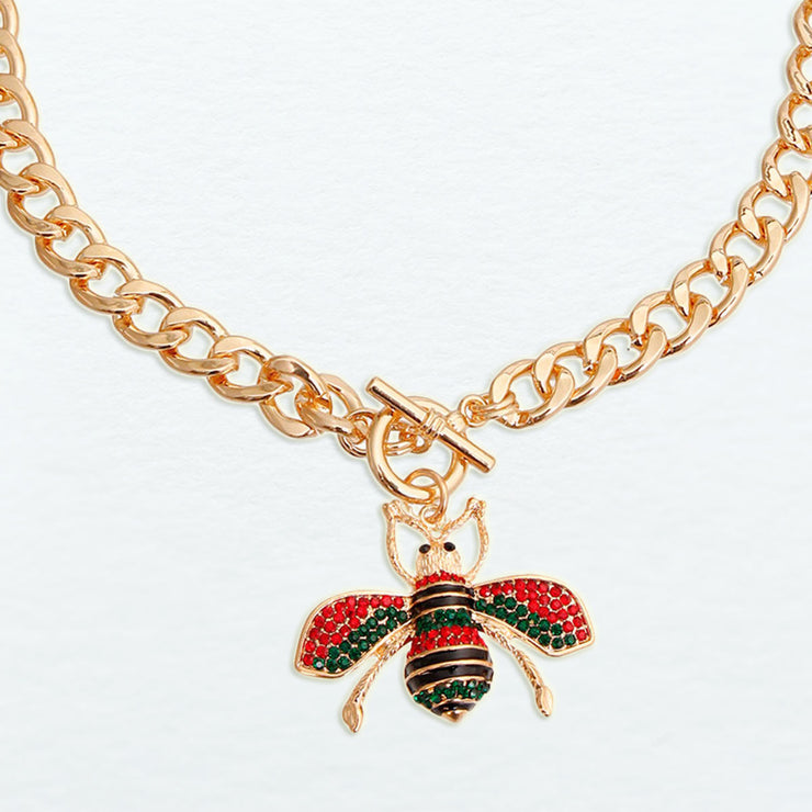 Red and Green Bee Toggle Necklace - 2 Inch Pendant