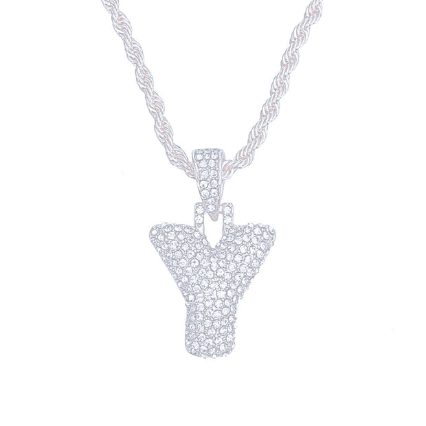 Y Rhinestone Silver Necklace