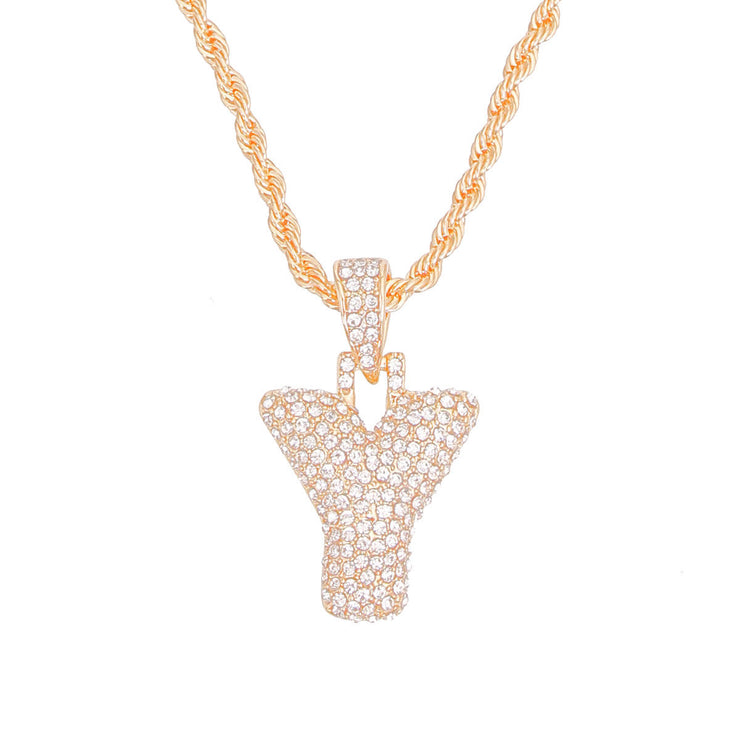 Y Rhinestone Gold Necklace