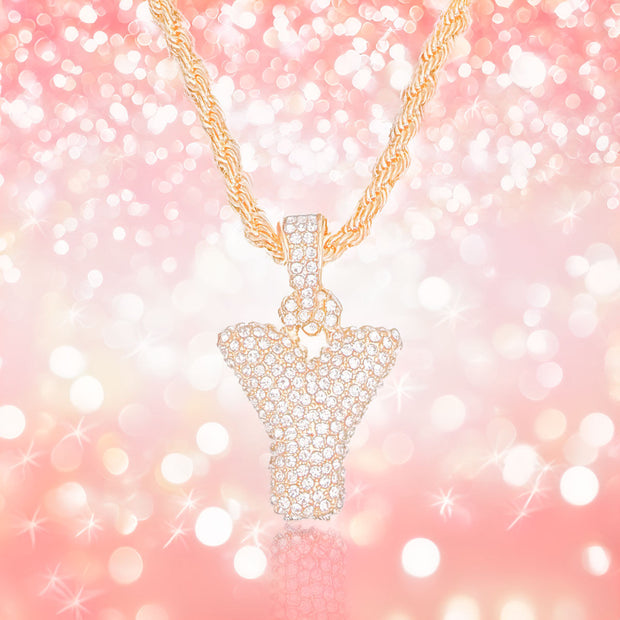 Y Rhinestone Gold Necklace