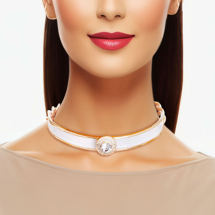 White Greek Medallion Choker- Heavy