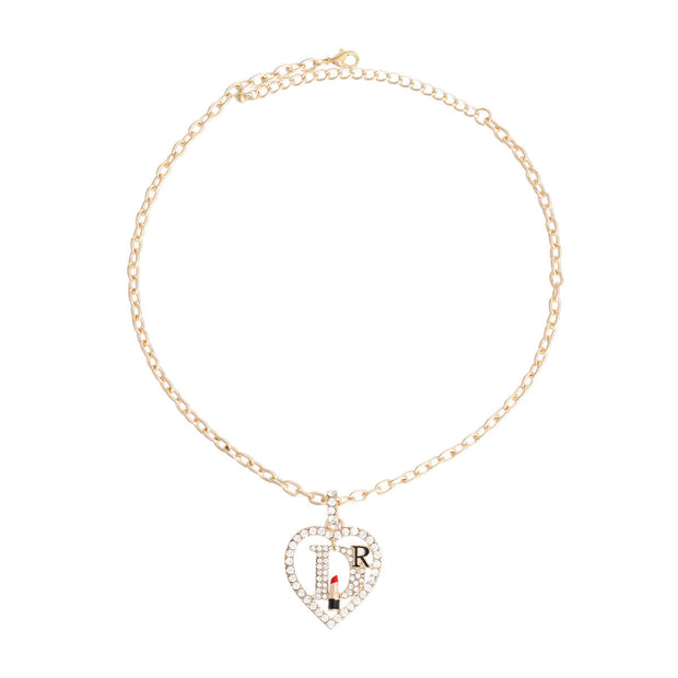 Gold Designer D Heart Necklace